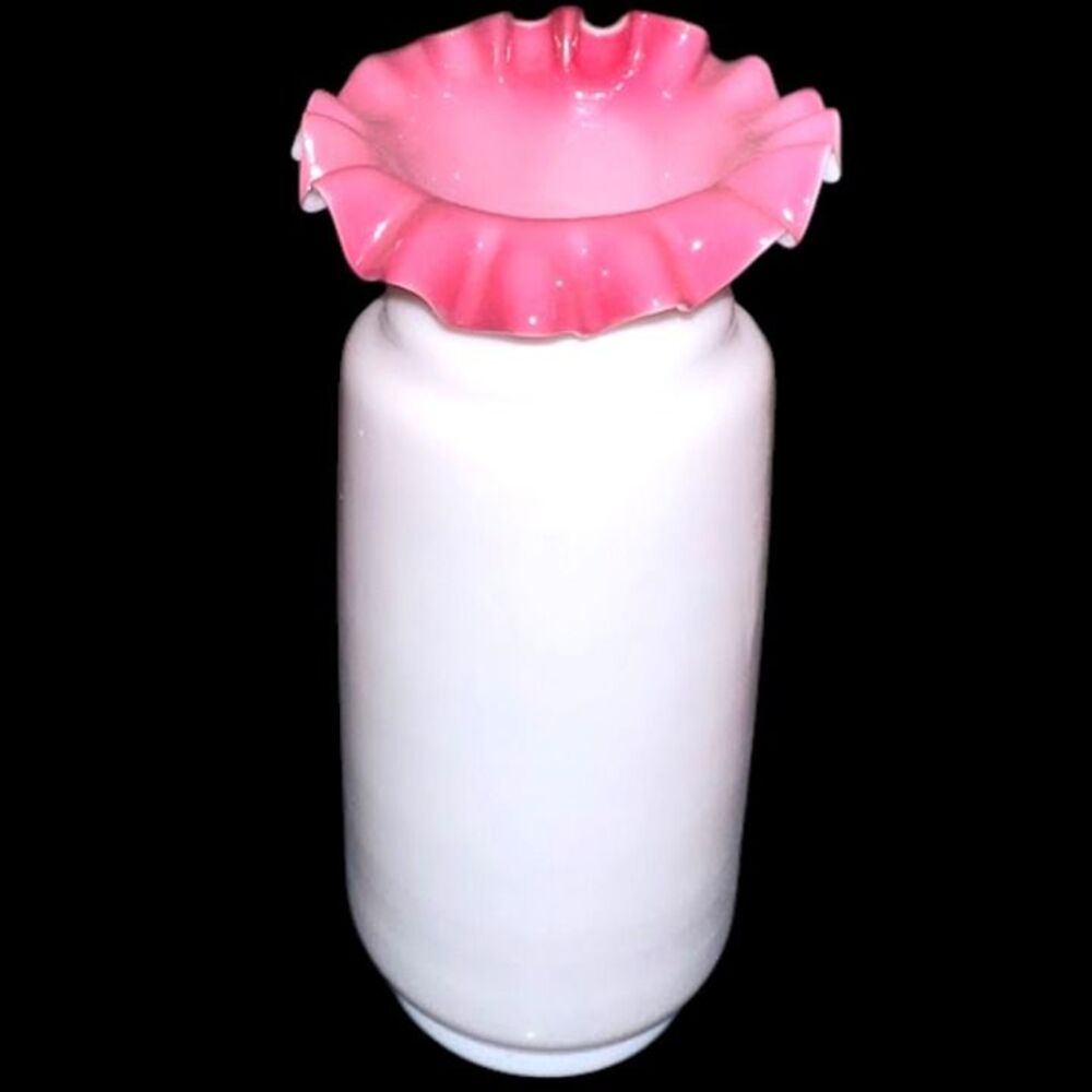 Antique Victorian Milk Glass Peach Blow Ruffle Edge Vase